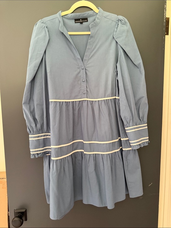 Pomander Place Dresses & Skirts - Pomander Place Powder Blue Tiered Dress with Cream Trim